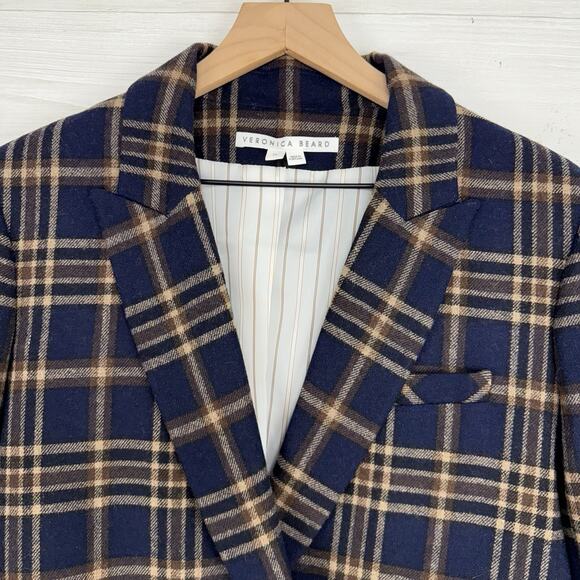 Veronica Beard Double Basted Blazer Size 14 Navy Plaid Wool Oria Dickey Academia - Picture 3 of 16
